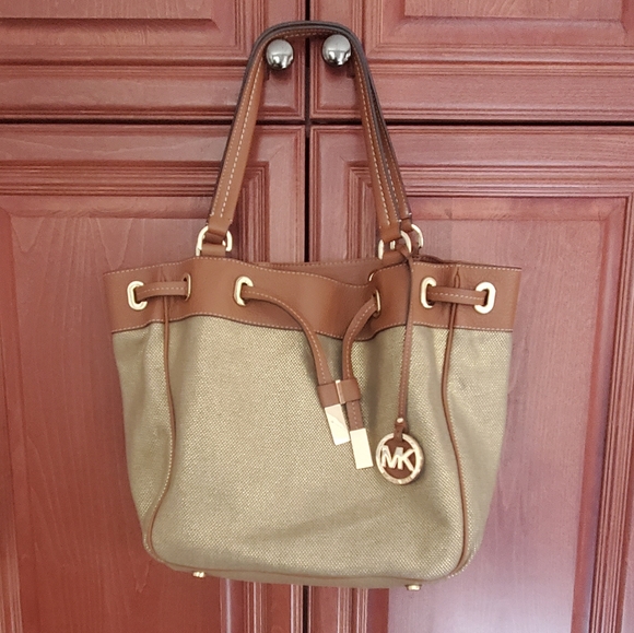 Michael Kors Metallic Marina Drawstring Canvas Handbag - Picture 3 of 12